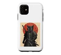 Black Cat Samurai with Katana under Red Rising Sun Case for iPhone 11