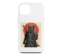 Black Cat Samurai with Katana under Red Rising Sun Case for iPhone 13