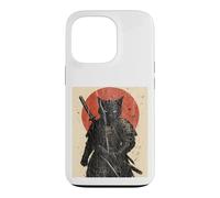 Black Cat Samurai with Katana under Red Rising Sun Case for iPhone 13 Pro