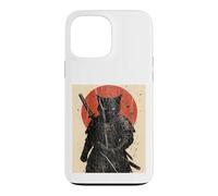 Black Cat Samurai with Katana under Red Rising Sun Case for iPhone 13 Pro Max
