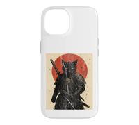 Black Cat Samurai with Katana under Red Rising Sun Case for iPhone 14