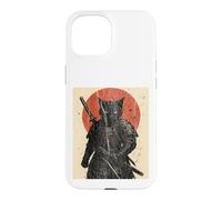 Black Cat Samurai with Katana under Red Rising Sun Case for iPhone 15