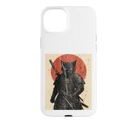 Black Cat Samurai with Katana under Red Rising Sun Case for iPhone 15 Plus