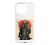 Black Cat Samurai with Katana under Red Rising Sun Case for iPhone 15 Pro Max