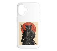 Black Cat Samurai with Katana under Red Rising Sun Case for iPhone 16