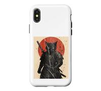 Black Cat Samurai with Katana under Red Rising Sun Case for iPhone X/XS