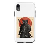 Black Cat Samurai with Katana under Red Rising Sun Case for iPhone XR