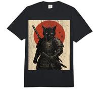 Black Cat Samurai with Katana Under Red Rising Sun Comfort Colors Adult Heavyweight T-Shirt