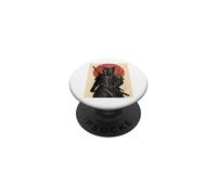 Black Cat Samurai with Katana under Red Rising Sun PopSockets Adhesive PopGrip