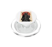 Black Cat Samurai with Katana under Red Rising Sun PopSockets PopGrip for MagSafe
