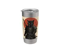 Black Cat Samurai with Katana Under Red Rising Sun Stainless Steel Insulated Tumbler