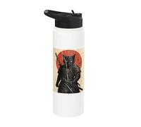 Black Cat Samurai with Katana Under Red Rising Sun Stainless Steel Insulated Water Bottle