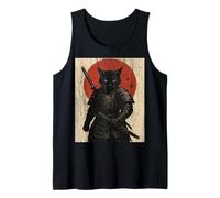 Black Cat Samurai with Katana Under Red Rising Sun Tank Top