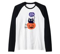 Black Cat says Boo with Jack O Lantern & Skulls Raglan Baseball Tee