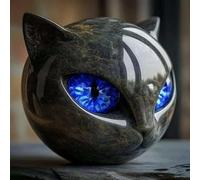 Black Cat Sculpture, Luxury Black Cat Sculpture, Hand-Carved Crystal Healing Statue, Elegant Home Decor For Cat Lovers, For House, Office, Birthday Reunion (Blue)
