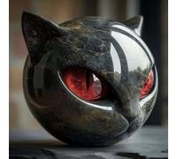 Black Cat Sculpture, Luxury Black Cat Sculpture, Hand-Carved Crystal Healing Statue, Elegant Home Decor For Cat Lovers, For House, Office, Birthday Reunion (Red)