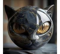 Black Cat Sculpture, Luxury Black Cat Sculpture, Hand-Carved Crystal Healing Statue, Elegant Home Decor For Cat Lovers, For House, Office, Birthday Reunion (Gold)