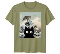 Black Cat Sea Turtle Kai Nichi Bei Yaki Japanese Art Ukiyo-e Style Mount Fuji Wave Mens T-Shirt Womens Tee Graphic Unisex Tee Unisex M