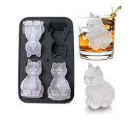 Black Cat Shaped Silicone Ice Cube Mold 4 Grid Cat Ice Cube Tray with Lid Large 3D Moulds for Whiskey Cocktails Drink Decoration
