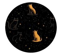Black Cat Silhouette Among Stars in the Night Sky Round Mouse Pad, Mousepad with Non-Slip Rubber Base, Computer Gaming Pads for Wireless Mouse, Easy Gliding