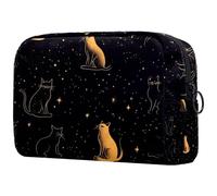 Black Cat Silhouette Among Stars in The Night Sky Small Makeup Bag for Women Cosmetic Storage Bag with Zipper Beauty Accessories Organizer Bag