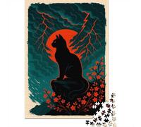Black Cat Silhouette Japan Style 38x26cm 1000pcs Jigsaw Puzzle, 1000 Piece