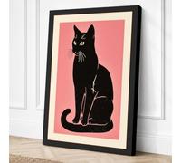 Black Cat Silhouette Vintage Canvas Wall Art Print 36x24 Inch