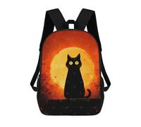 Black Cat Silhouette with Orange Moon Backpack, 3D Printed School Bag, School Lunch Bag, Travel Backpack, Friends Backpack, School Backpack for Girls And Boys 17inch