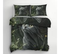 Black Cat Single Duvet Cover Set - Cute Kitten Kids Bedding & Bedroom Decor, Super Soft Microfiber Quilt Cover and 1 Pillowcases, with Zip, Reversible Design N1&I-81