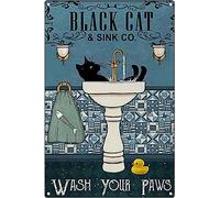Black Cat Sink Co - Wash Your Paws - Tin Sign, Retro Vintage Metal Sign Poster Pub Bar Kitchen Garden Bathroom, Home, Plaque, Decorative Wall Art, 2 Sizes (A5)