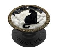 Black Cat Sitting on Cloud at Full Moon PopSockets Adhesive PopGrip