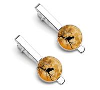 Black Cat Sitting On Moon 1 Pair Men's Tie Clips Lightweight Necktie Tie Bars for Business Wedding Suit