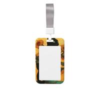Black Cat Sitting On Sunflowers Vase Sliding Id Badge Holder Hard Plastic Work Card Case Name Tag Protector for Nurses Office