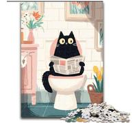 Black Cat Sitting on The Toilet 1000 Piece Jigsaw Puzzles for Adults Gifts, Challenging Game And Family Play with Matching Poster And Trivia Sheet (26x38cm)
