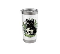 Black Cat Skull Gothic Witch Botanical Art Stainless Steel Insulated Tumbler