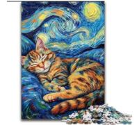 Black Cat Sleeping in The Night Sky 1000 Piece Jigsaw Puzzles, Learning Educational Toys Family Games with Matching Poster And Trivia Sheet (50x75cm)