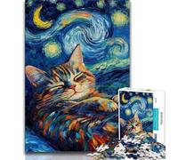 Black Cat Sleeping in The Night Sky Jigsaw Puzzles for Teenagers 1000 Piece Puzzle,Stress Reliever Difficult Challenge Enhance Love between Couples 38x26cm