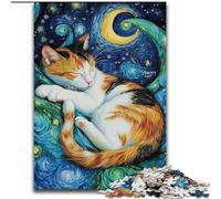 Black Cat Sleeping in The Night Sky Puzzles for Adults Teens 1000 Pieces, Suitable for People Aged 14 And Above Home Decoration Gift Ideas (50x75cm)
