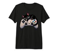 Black Cat Sleeping On Gaming Controller Funny Gamer Premium T-Shirt