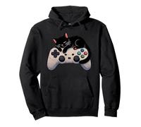 Black Cat Sleeping On Gaming Controller Funny Gamer Pullover Hoodie