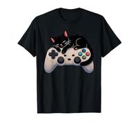 Black Cat Sleeping On Gaming Controller Funny Gamer T-Shirt