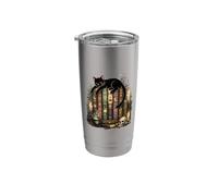 Black Cat Sleeping On Witchcraft Books Stainless Steel Insulated Tumbler