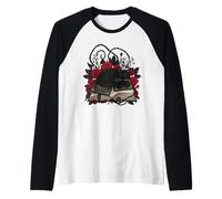 Black Cat Sleeping On Witches Grimoire with Roses Thorns Raglan Baseball Tee
