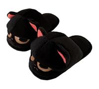 Black Cat Slippers Cute Winter Plush Angry Cat Slippers Women's Cozy Feet Fuzzy Shoes Anti Slip (Black, M, Adult, Women, 3, Numeric Range, UK Footwear Size System, 3.5, Medium)