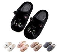 Black Cat Slippers for Women Unisex Non-Slip Comfortable Winter Cozy Fashion Slippers Casual Home Shoes Cat Fluffy Slippers Preppy Slippers Warm Sliders Funny Ladies Home Sliders for Women and Men