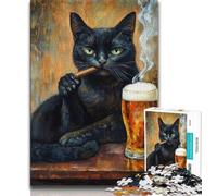 Black Cat Smoking Adult Jigsaws 1000 Piece,Educational Game Challenge Toy Wall Decoration Unique Birthday And Xmas Gifts 38x52cm