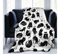 Black Cat Soft Blanket All Season Fuzzy Throw Warm Lightweight Blanket Fleece Throws Flannel Blankets for Bed Sofa Couch Travel Home Living Room Decor 80"X60"