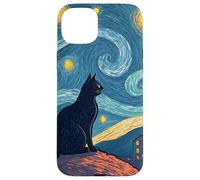 Black Cat Starry Night Inspired Fantasy Artwork Case for iPhone 15 Plus