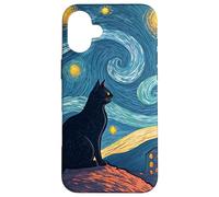 Black Cat Starry Night Inspired Fantasy Artwork Case for iPhone 16 Plus