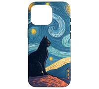 Black Cat Starry Night Inspired Fantasy Artwork Case for iPhone 16 Pro